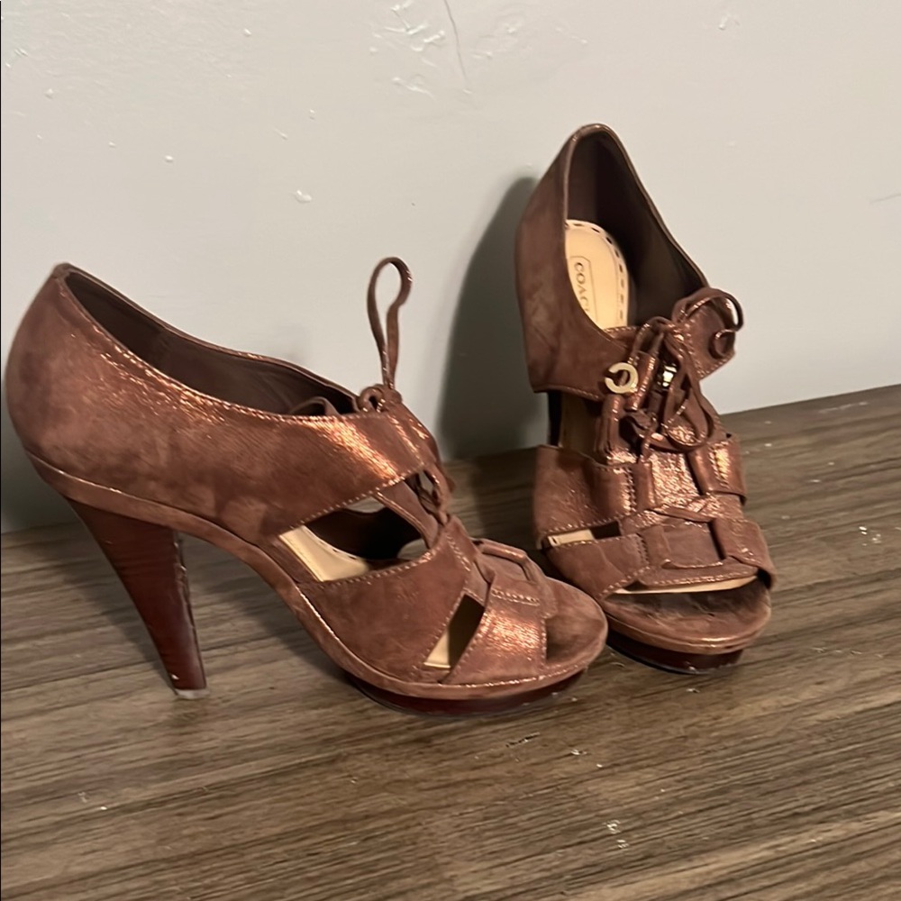 Coach Women's Brown Leather Sandals - Picture 2 of 3